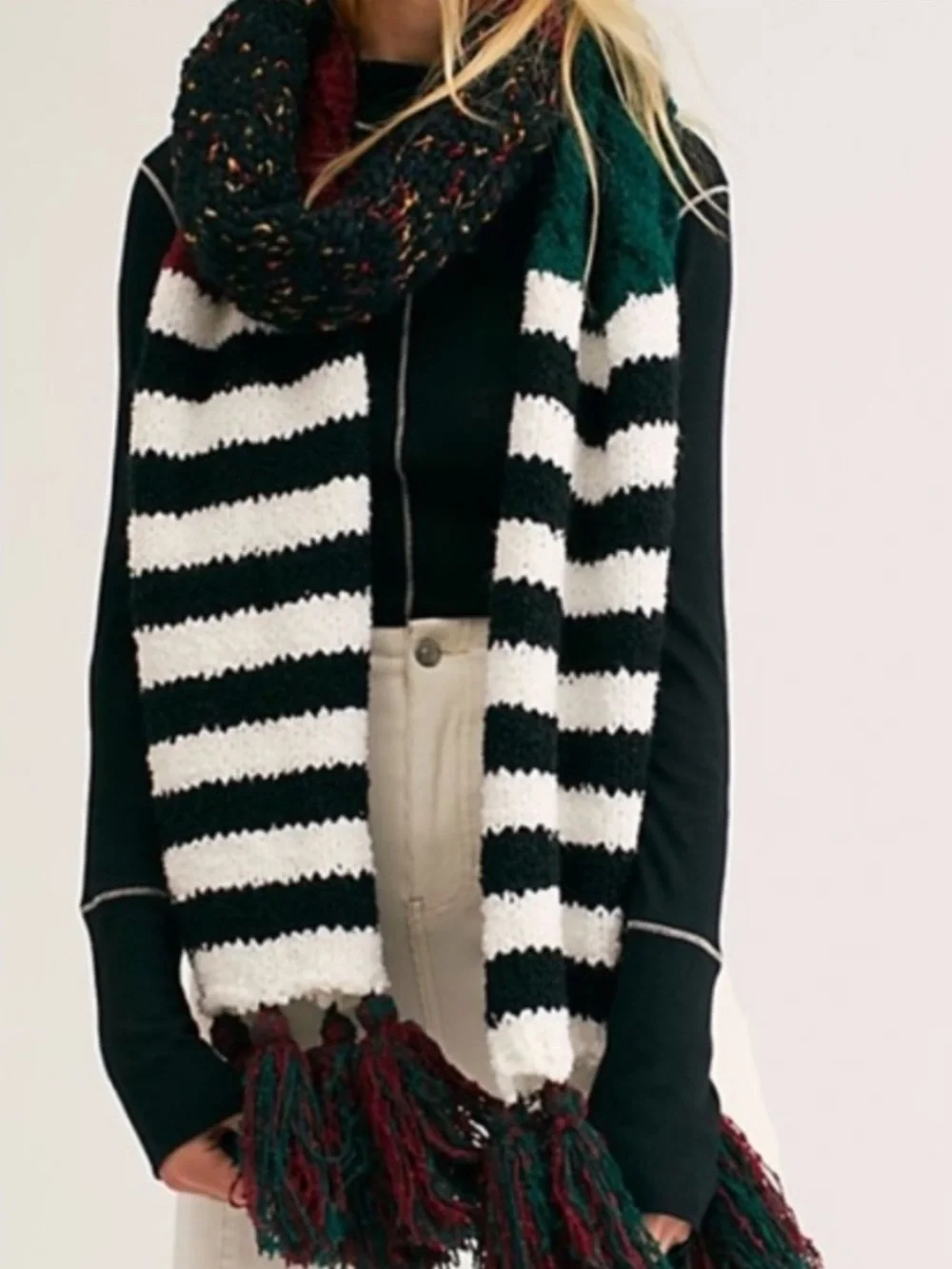 Free People Nova Knit Scarf with Multicolor Fringe